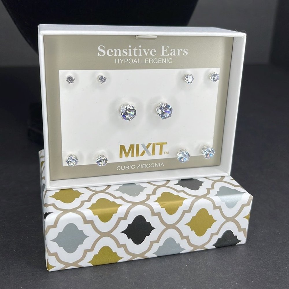 Mixit Silver Crystal 5 Pair Earring Set